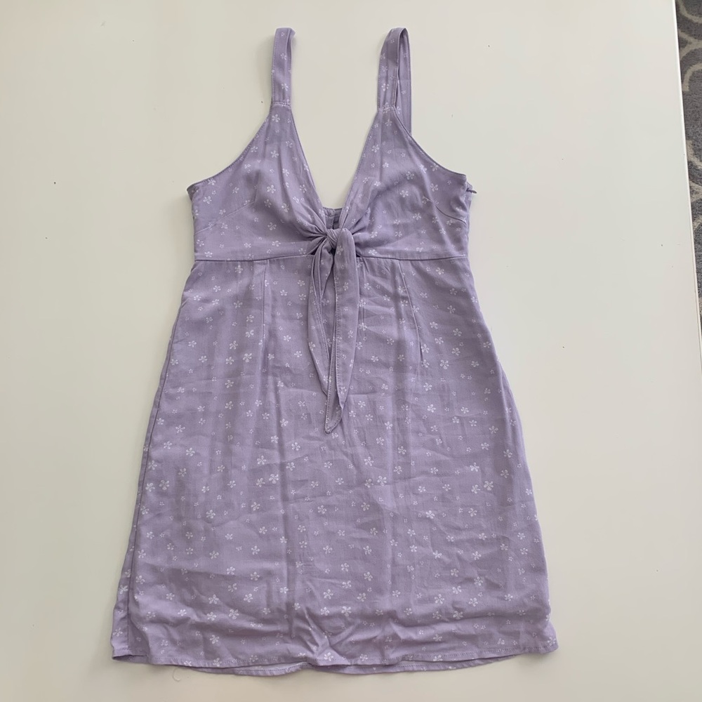 Purple floral tie front dress